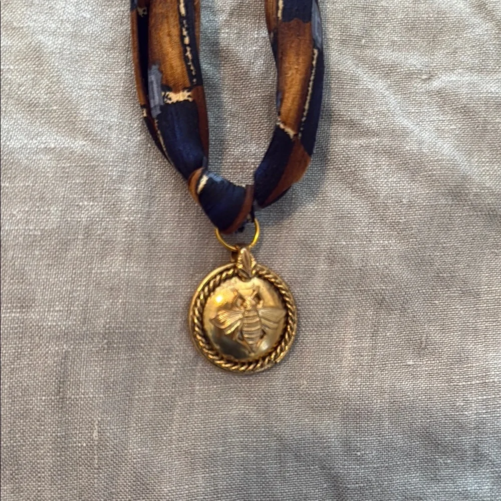Vintage Scarf Necklace with Bee Pendant - Picture 2 of 3